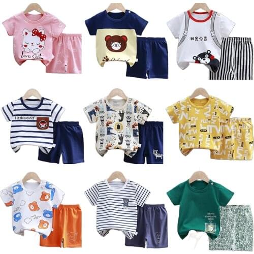 2pcs Baby Boys Girls Summer Clothing Set Infant Clothes Suit Childrens Short Sleeve + Shorts Toddler Homewear Suit Kids Outfits