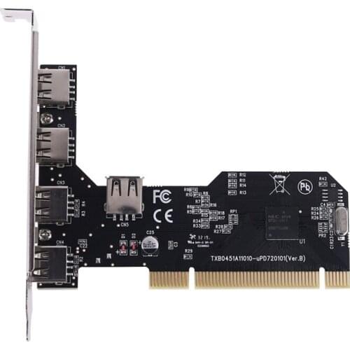 5 Ports USB 2.0 PCI Hub Controller Expansion Card 480Mbps Desktop Converter NEC720101 Chipset Driver