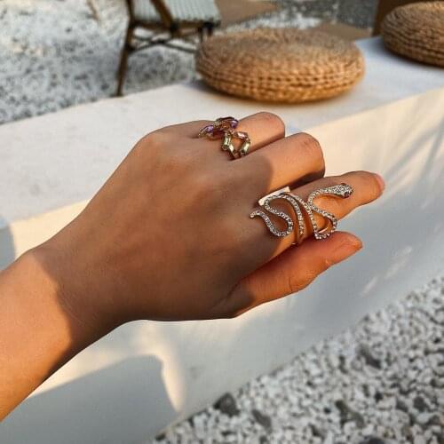 Fashion Metallic Snake-shape Women Rings Daily Wearable Punk Jewelry Delic ate Girl Accessories Party Crystal Snake Rings Sets