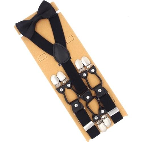 JIERKU Suspenders Set Mans Braces with Bow Tie 6 Clips Suspensorio Tirante Fashion Trousers Strap Husbands Gift 2.5*120cm