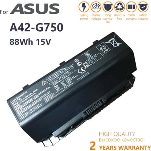 Genuine A42-G750 Laptop Battery for ASUS ROG G750 G750J G750JH G750JM G750JS G750JW Notebook Battery 15V 5900mAh 88WH A42-G750