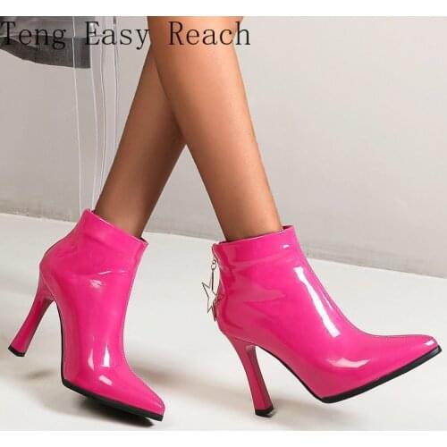2021 New Women Boots Fashion High Heel Ankle Boots Pointed Toe Zipper Candy Colors Boots Autumn Winter Ladies Shoes