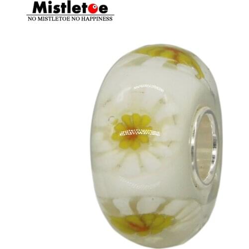 Mistletoe Jewelry 925 Sterling Silver 3D Flowers Daisy Murano Glass Charm Bead Fit European Bracelet