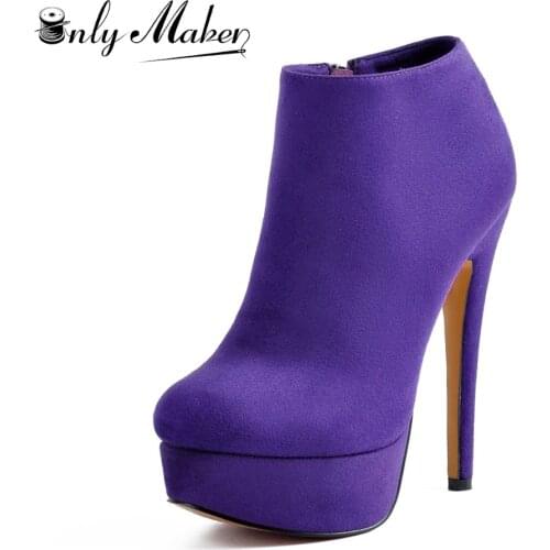 Onlymaker womens Sexy High Heel Platform Ankle Bootie Lace Up Stiletto flock Boots Plus Size US5~US15