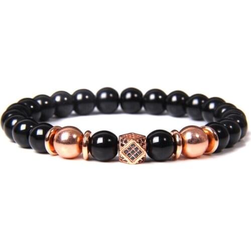 Wholesale men women black beads bracelet rose gold cz beads Yoga Balance couples bracelet Chakra Mala jewelry dropshipping gifts