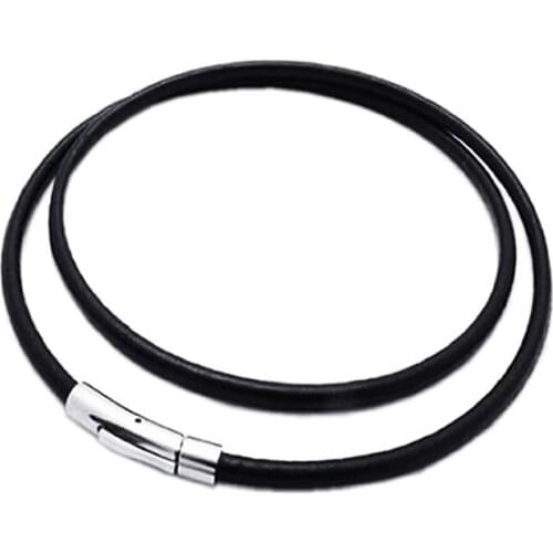 2MM/3MM/4MM/5MM Black Color Leather Chokers Necklaces For Women Men Rope Chain Stainless Steel Magnetic Clasp Jewelry