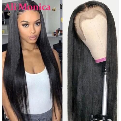 4x4 Closure Wig Brazilian Hair 150% Density Pre Plucked Remy Hairline Natural Straight Lace Front Wigs Human Hair Wigs For Women