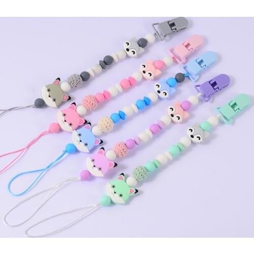 Personalised Name Custom Baby Silicone Pacifier Chain Clip Nipplr Holder Silicone Animals Crochet Beads Pacifier Chains