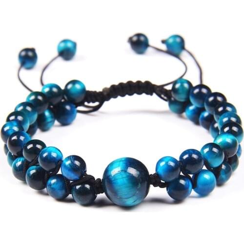 Blue Tiger Eye Braided Bracelet 6mm Double Row Beads Bracelets For Men Women Exquisite Birthday Gift Friend Couple Handmade