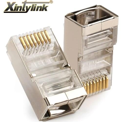 Xintylink ethernet cable connector rj45 plug male network cat5e rg rj 45 stp shielded jack keystone cat5 lan conector 50/100pcs