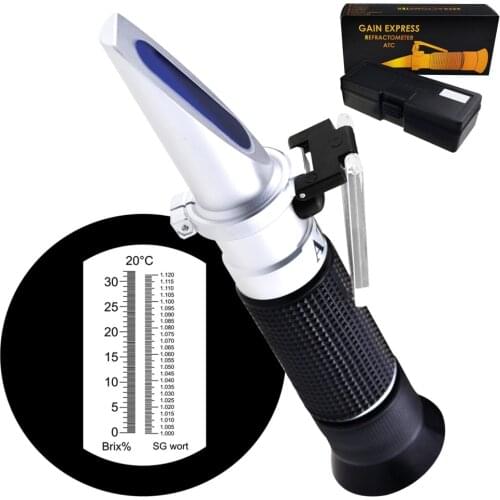 Beer Brix & Specific Gravity Refractometer with ATC 0~32% Brix 1.000-1.120 SG Optic Dual Scale Wine Wort Making Beer Fruit Juice