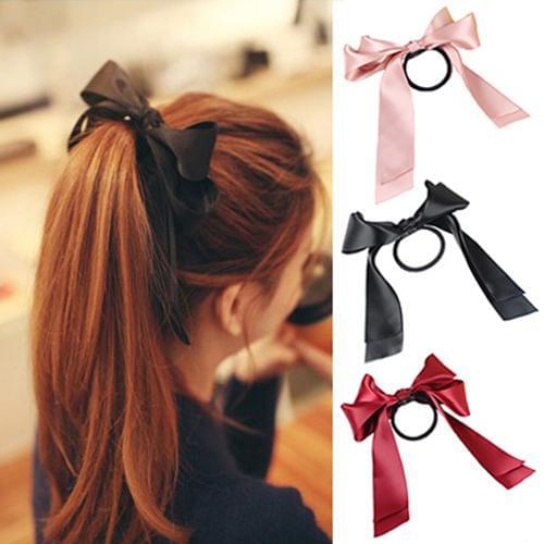 Women Rubber Bands Tiara Satin Ribbon Hair Bow Elastic Hair Band Rope Scrunchies Ponytail Holder Gum for Girls Hair Accessories