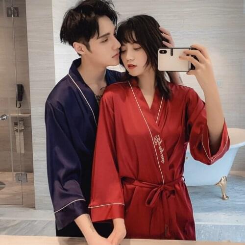 Spring Morning Gown Mimics Silk Lovers Sleepwear Womens Robe Embroidered Suit Mens Bathrobe Lounge Intimate Lingerie Халат