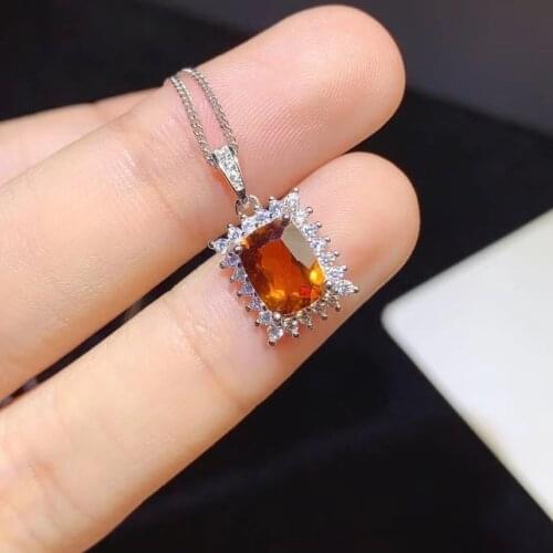 Vintage Silver Gemstone Pendant for Party 6mm*8mm Emerald Cut Natural Topaz Necklace Pendant 925 Silver Topaz Jewelry