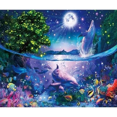 Embroidery Dolphin Picture DIY Diamond Full Square Painting Cross Stitch Kit Mosaic Wall Art Home Baby Room Decor For Gift