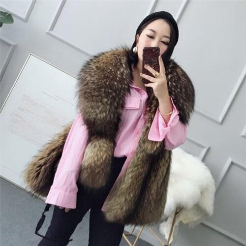 2018 Woman Raccoon Vest Asymmetrical Large Fur Collar Jacket 2018 New Real Fur Coat
