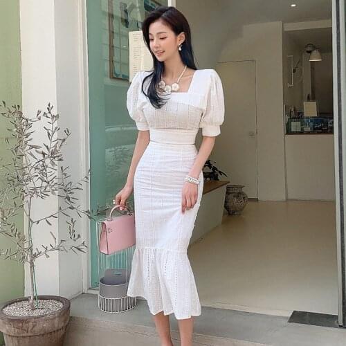Women Clothes 2021 Autumn Stand Collar Shirt+Lace embroidered cake skirt Sets Ladies 2 Piece Set