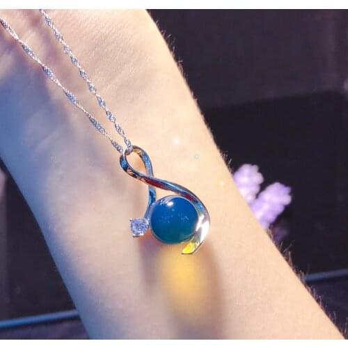 Jewelries jolleria de mujer Really natural gemstone pendant Mexican gold blue amber s925 sterling silver pendant zilveren kettin