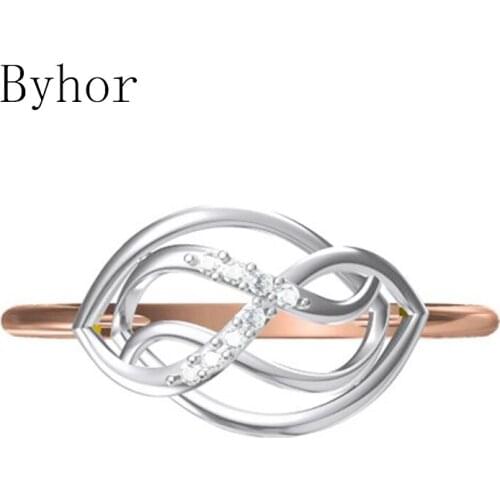 Byhor Solid 14K White+Rose Gold 0.032ct H/SI Natural Diamonds ring Women Fine Jewelry Trendy Wedding Band кольцo кольцa