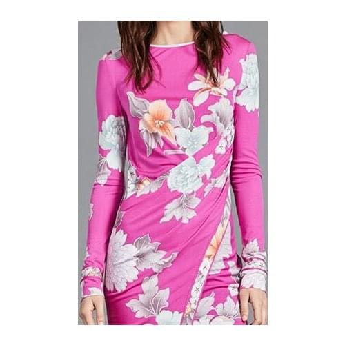 Womens new fashion pink printing knitting slim dress long sleeves