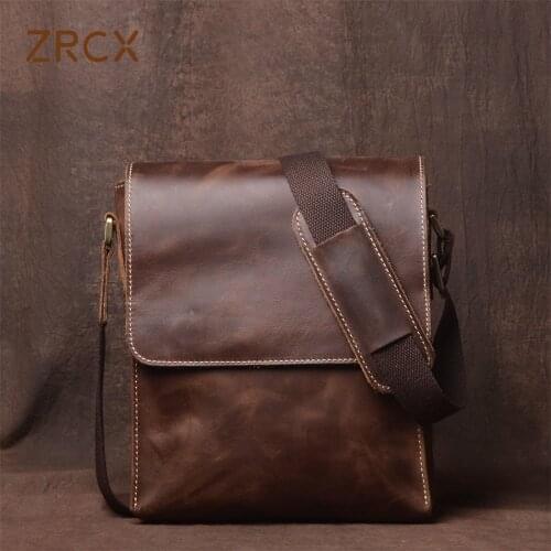 ZRCX Mens Leather Shoulder Bag Vertical Section Messenger Packet Retro Handmade Arts And Leisure Package For 7.9-Inch iPAD