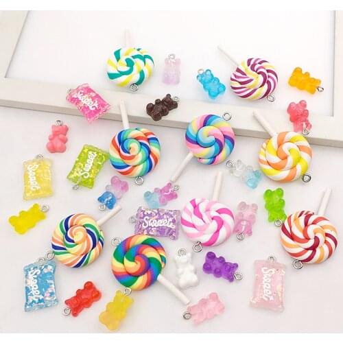 10PCs Candy Bear Zinc Based Alloy & Resin Charms Pendant For Jewelry Making Hot Pink Gradient Color 20mm x 10mm