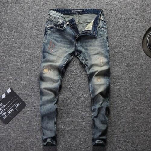 2021 Fashion Men Jeans Retro Wash Embroidery Classical Denim Pants Streetwear Hip Hop Jeans homme 98% Cotton Ripped Jeans Men