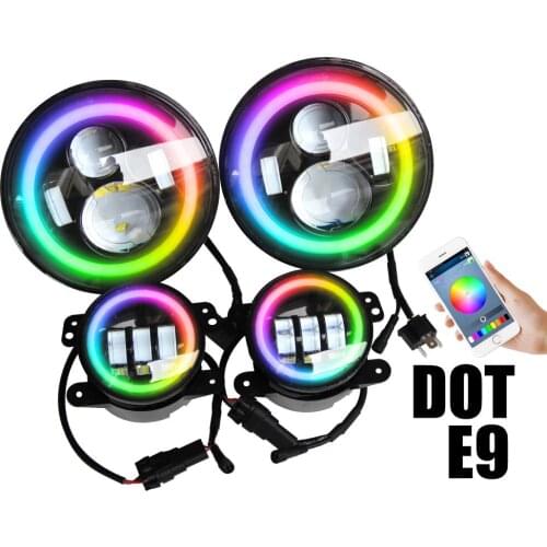 4 Pcs Auto 90W 60W 4 Inch Round Fog Light Canbus Hi Lo 55W H4 Angle Eye Rgb 7" Inch Led Headlight