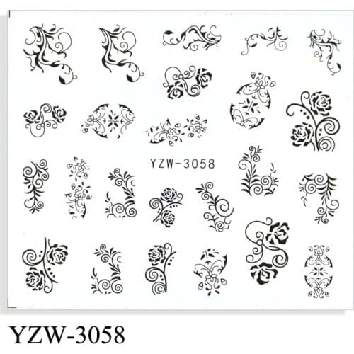 4PCS/LOT Black And White Lace Flower Water Decal Sticker Flower Leaf Tree Summer DIY Slider For Manicuring Nail Art Watermarks