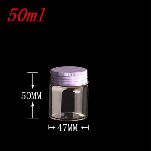47*50*34mm 50ml Glass Bottles Aluminium Screw Cap Silicone Stopper Sealing up Empty Jars Glass Bottles Containers 12pcs