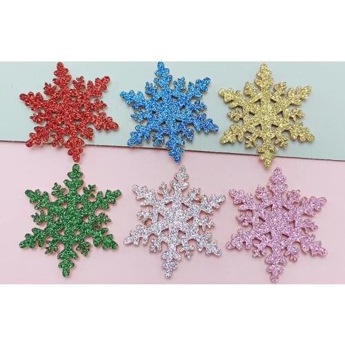 60Pieces 35MM Snowflake Patches Glitter Leather/Non-Woven Girls Clips DIY Christmas Hair Bow Accessories Materials Decoration