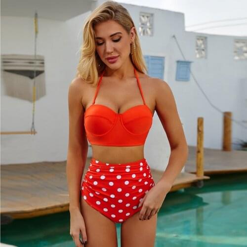 Sexy Detachable Hanging Neck Push-Ups Bikini 2021The New Print Dot Swimsuit Summer Beach High Biquini Waist Female Swimwear