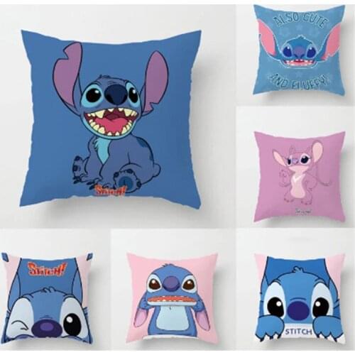 Disney Cute Cartoon Stitch Peach Skin Velvet Short Plush Sofa Cushion Waist Cushion Cover Digital Printing Hugging Pillowcase