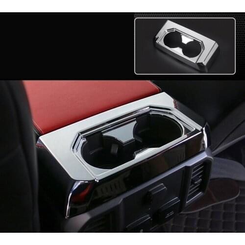 For Ford F-150 F150 2015 2016 2017 2018 2019 ABS Chrome Interior Middle Armrest Rear Upper Water Cup Cover Trim Car Styling
