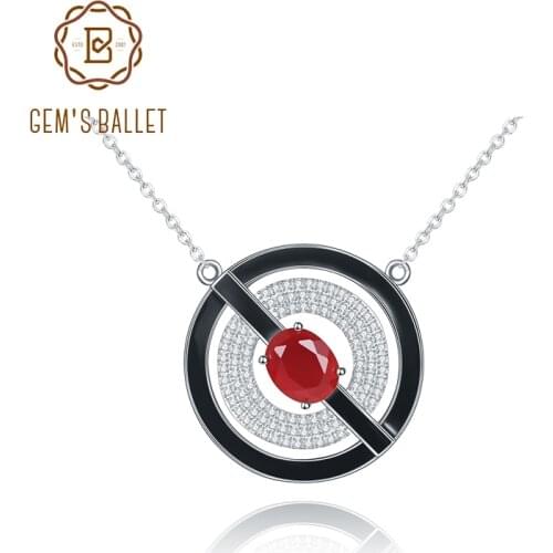 GEMS BALLET Natural Red Agate Sapphire Gemstone Pendant Necklace Jewelry Handmade 925 Sterling Silver Round Necklace For Women