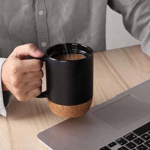 Ceramic Cork Bottom Mug with Lid Thermal Insulation Ceramic Milk Mug Cork Bottom Coffee Cup