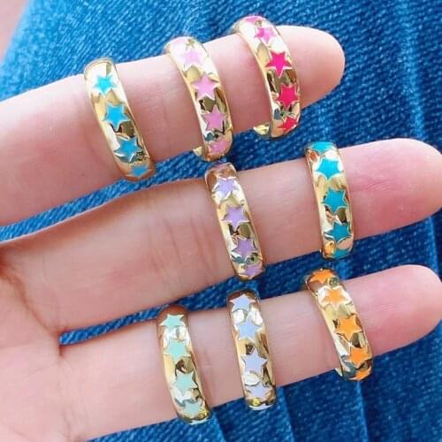 10 Piece Enamel Star rings Mix color Enamel rings women Gold color party ring Zircon rings Fashion jewelry rings 51722