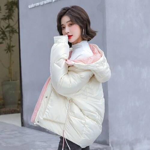 Short Gloosy Hooded Parka Solid Color Winter Jackets For Women 2021 New Casual Drawstring Big Pocket Parkas Coat
