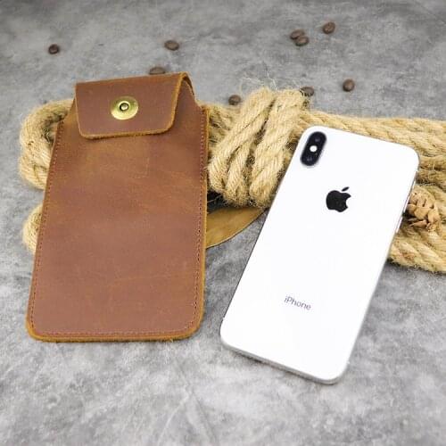 Leather crazy horse skin single layer waist bag simple wear belt waist hanging vertical ultra thin mobile phone leather cover ma