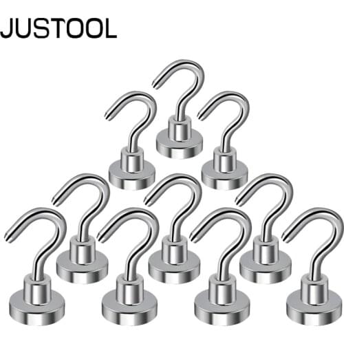 JUSTOOL 20 Pcs Strong Magnetic Hooks Heavy Duty Wall Hooks Hanger Key Coat Cup Hanging Hanger D16mm Neodymium Magnets Hook