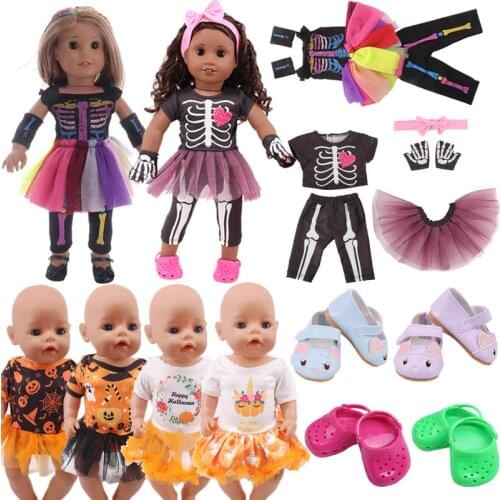 Doll Clothes Halloween Party Costume Kitty Pumpkin Cartoon Dress For 18 Inch American&43 Cm Baby Doll Generation Girl`s Toy Gift
