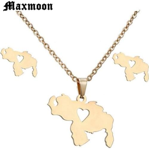 Maxmoon Map Pendant Necklaces and Earrings sets for Women/Girl,Gold Color Map Jewelry sets Kids