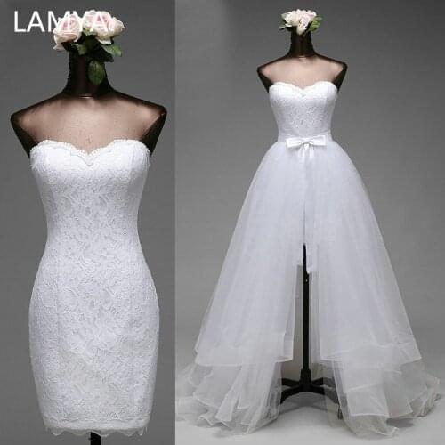LAMYA 2021 Cheap 2 in 1 Wedding Dress Plus Size Sexy Lace Sweetheart Bride Dresses Simple Removable Vestidos De Novia