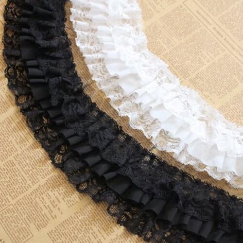 3Meters Black White Ribbon Ruffle Pleated Lace Trim Flower Collar Garment Skirt Decoration Trimming DIY Sewing Accessories