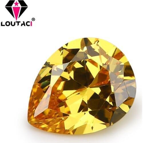 LOUTACI Quality Pear Golden Yellow Cubic Zirconia Engagement Jewelry Middle Size 5x7-8x10mm