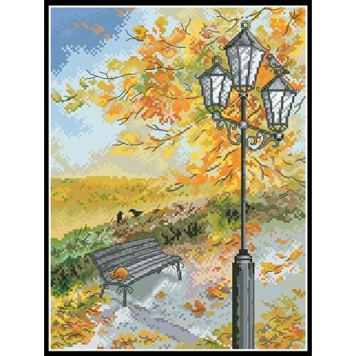 Fallen Leaves Counted Cross Stitch Patterns Kits Printed 11CT 14CT Embroidery Needlework Sets DIY Home Decor Landscape Paintings