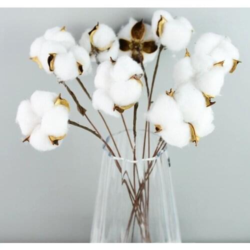 10pcs Naturally Dried Cotton Flower White Home Decor Artificial Floral Branch Wedding Bridesmaid Bouquet Decor Fake White Flower
