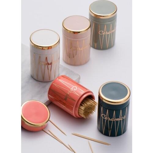 Nordic Household Desktop Decoration Toothpick Dispenser Ceramic Tooth Pick Holder Dining Table Dental Floss Storage Canister Box