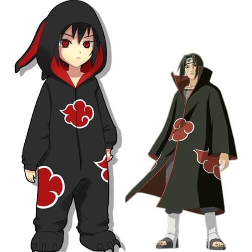 New Anime Konoha Pain Deidara Cosplay Costumes Pajamas Ninja Uchiha Red Cloud Symbol Flannel Bathrobe Hooded Thicken Jumpsuits
