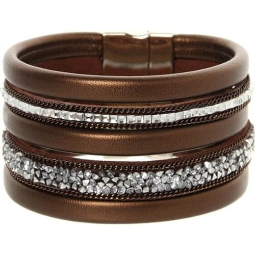 ORNAPEADIA New Multi-layer Bohemia bracelet Magazine big brand light luxury chain gem Leather Bangles for women gift wholesales